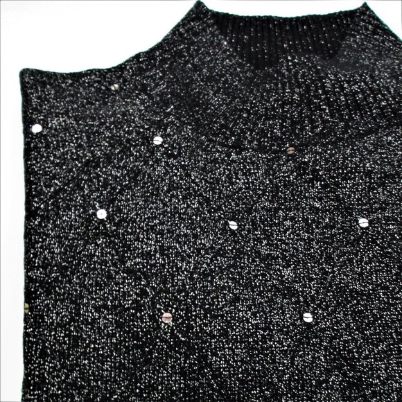 NWT dressbarn Petite Black & Silver Mock Turtleneck Sequin Texture - Picture 1 of 11